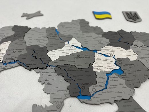 БАГАТОШАРОВА МАПА УКРАЇНИ З РІЧКАМИ ТА ЦІКАВИМИ ПОЗНАЧКАМИ, СІРА