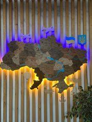 БАГАТОШАРОВА МАПА УКРАЇНИ З РІЧКАМИ ТА ЦІКАВИМИ ПОЗНАЧКАМИ З ПІДСВІЧУВАННЯМ, В 4-Х КОЛЬОРАХ ДЕРЕВА