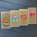 Набір листівок Primax-art - 4 шт, "Happy Birtday, Подарунок, Love is..., Повітряні сердечка" з дерева 19,5*10 см