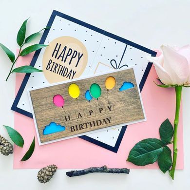 Набір листівок Primax-art - 2 шт, "Happy Birthday" з дерева 19,5*10 см